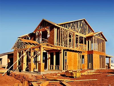 Ground-up residential construction frame.